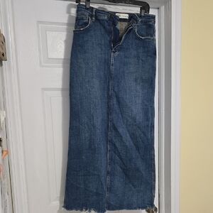 Zara Dark Blue Denim Maxi A-Line Skirt